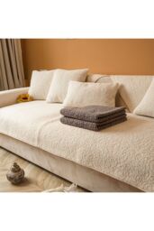 Living and Home Non-Slip Faux Plush Sherpa-Style Sofa Cover in Beige - Size: Medium - thumbnail 2