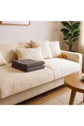 Living and Home Non-Slip Faux Plush Sherpa-Style Sofa Cover in Beige - Size: Medium