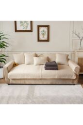 Living and Home Non-Slip Faux Plush Sherpa-Style Sofa Cover in Beige - Size: Medium - thumbnail 3