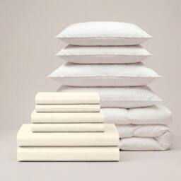 Bedable 100% Cotton Sateen Bedding Bundle 460 Thread Count - Duvet Cover + Fitted Sheet + 4 Pillowcases + Duvet + 4 Pillows in Cream - Size: Double - thumbnail 2