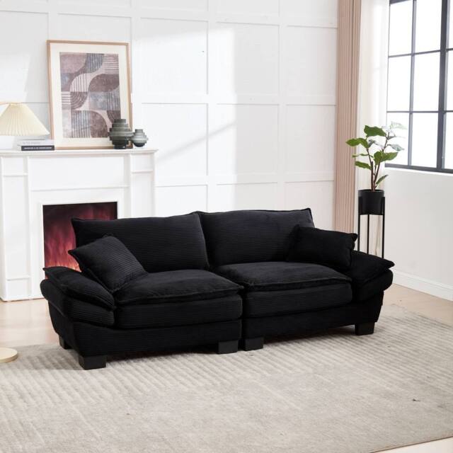 Direct Wicker Modern Oversized Loveseat Couch Upholstered Sofa in Black - Size: 2 Seater - image 1