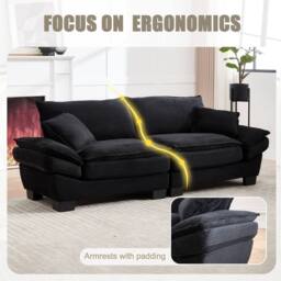 Direct Wicker Modern Oversized Loveseat Couch Upholstered Sofa in Black - Size: 2 Seater - thumbnail 4