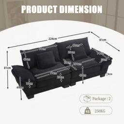 Direct Wicker Modern Oversized Loveseat Couch Upholstered Sofa in Black - Size: 2 Seater - thumbnail 7