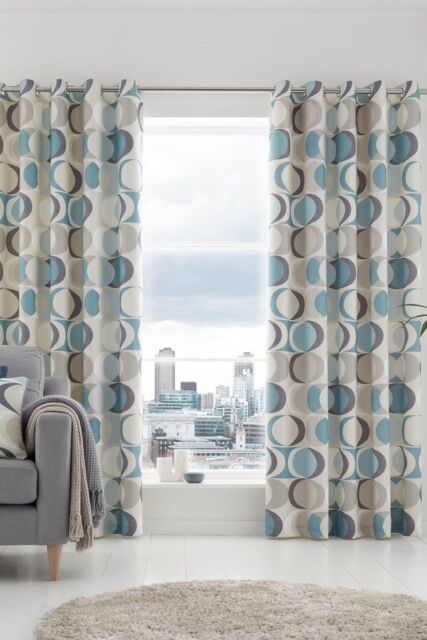 Fusion 'Sander' 100% Cotton Light Filtering Pair of Eyelet Curtains in Duck Egg Blue - Size: 117 cm width x 137 cm drop - image 1