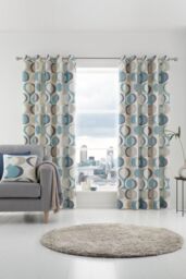 Fusion 'Sander' 100% Cotton Light Filtering Pair of Eyelet Curtains in Duck Egg Blue - Size: 117 cm width x 137 cm drop - thumbnail 2
