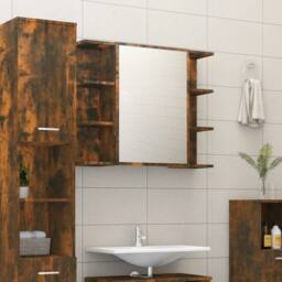 Berkfield Home Modern Bathroom Mirror Cabinet Smoked Oak 80x20.5x64 cm Engineere in Brown - thumbnail 2