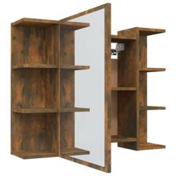 Berkfield Home Modern Bathroom Mirror Cabinet Smoked Oak 80x20.5x64 cm Engineere in Brown - thumbnail 5