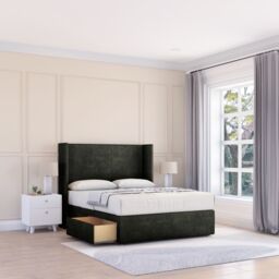 "Sloomy Devonshire Dumfries Wingback Bed Set, 2 Drawers & 54"" Floor Standing Headboard in Black - Size: Super King" - thumbnail 1