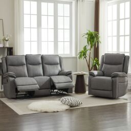 FURNITURE ONE Manual Recliners Sofa, Recliner Couches Set - Armchair + 3 Seater in Grey - Size: 4 Person - thumbnail 5