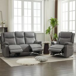 FURNITURE ONE Manual Recliners Sofa, Recliner Couches Set - Armchair + 3 Seater in Grey - Size: 4 Person - thumbnail 4