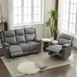 FURNITURE ONE Manual Recliners Sofa, Recliner Couches Set - Armchair + 3 Seater in Grey - Size: 4 Person - thumbnail 3
