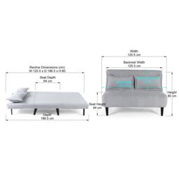 More4Homes Harper 2 Seater Folding Clic Clac Fabric Lounge Futon Sofa Bed in Grey - thumbnail 7
