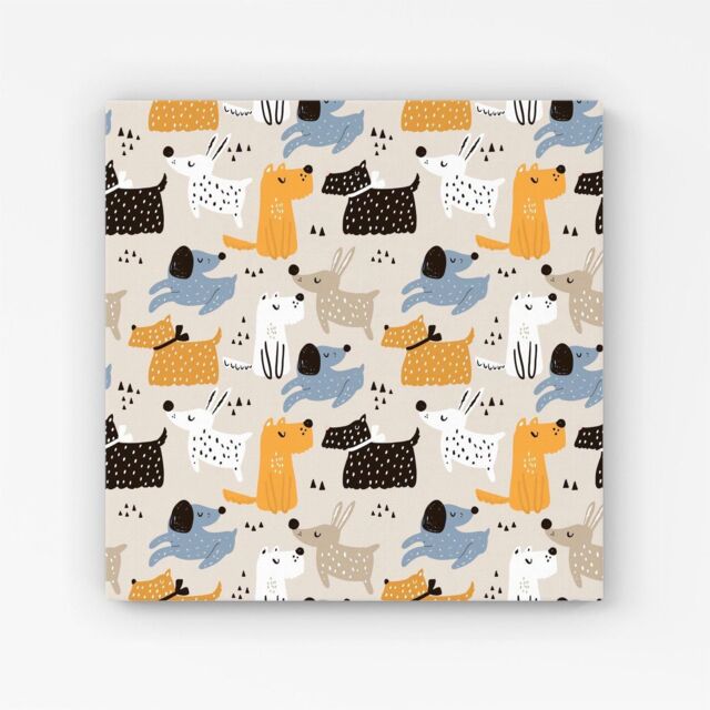 "Warren Reed - Designer Hand Drawn Dogs Canvas in Brown - Size: W16"" x H16""" - image 1