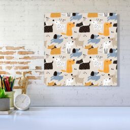 "Warren Reed - Designer Hand Drawn Dogs Canvas in Brown - Size: W16"" x H16""" - thumbnail 2