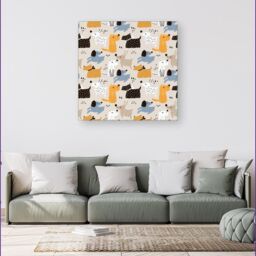 "Warren Reed - Designer Hand Drawn Dogs Canvas in Brown - Size: W16"" x H16""" - thumbnail 4