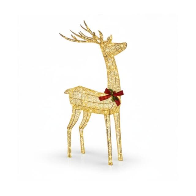 Pegdev 127cm Gold Rattan LED Christmas Reindeer 450 Warm White Lights Outdoor - image 1