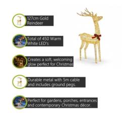 Pegdev 127cm Gold Rattan LED Christmas Reindeer 450 Warm White Lights Outdoor - thumbnail 2