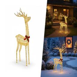 Pegdev 127cm Gold Rattan LED Christmas Reindeer 450 Warm White Lights Outdoor - thumbnail 4