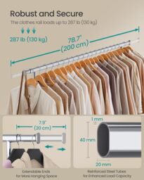 SONGMICS Portable Extendable Clothes Rack on Wheels Heavy Duty in Silver - thumbnail 3