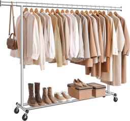 SONGMICS Portable Extendable Clothes Rack on Wheels Heavy Duty in Silver - thumbnail 7