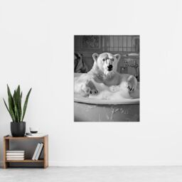 "Artery8 Polar Bear Bathtub Bubble Bath Black White Funny Wall Art Print in Grey - Size: W12"" x H16""" - thumbnail 4