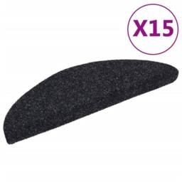 Berkfield Home 15 pcs Self-adhesive Stair Mats Needle Punch 56x17x3 cm Black - Size: Medium - thumbnail 1