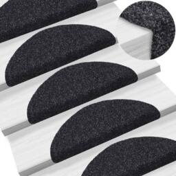 Berkfield Home 15 pcs Self-adhesive Stair Mats Needle Punch 56x17x3 cm Black - Size: Medium - thumbnail 2