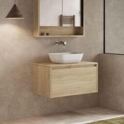 Banyetti Mino 800mm Wall Hung Vanity Unit with Matching Worktop- Natural Oak in Light Oak - thumbnail 3