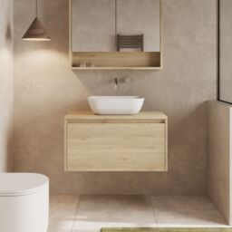 Banyetti Mino 800mm Wall Hung Vanity Unit with Matching Worktop- Natural Oak in Light Oak - thumbnail 2