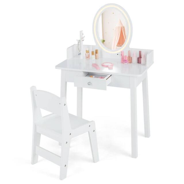 Costway Kids Vanity Table & Chair Set Children Makeup Dressing Table with Mirror in Black - image 1