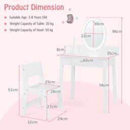 Costway Kids Vanity Table & Chair Set Children Makeup Dressing Table with Mirror in Black - thumbnail 2