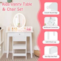 Costway Kids Vanity Table & Chair Set Children Makeup Dressing Table with Mirror in Black - thumbnail 5
