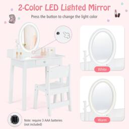 Costway Kids Vanity Table & Chair Set Children Makeup Dressing Table with Mirror in Black - thumbnail 6