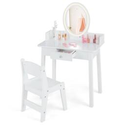 Costway Kids Vanity Table & Chair Set Children Makeup Dressing Table with Mirror in Black