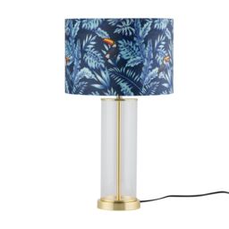 First Choice Lighting Aura - Satin Brass Table Lamp with Toucan Velvet Shade in Gold