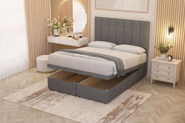 Somnior Austin Linen Fabric End Opening Ottoman Bed Set with Midnight Mattress in Mid Grey - Size: Small Single - image 1