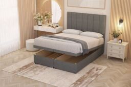 Somnior Austin Linen Fabric End Opening Ottoman Bed Set with Midnight Mattress in Mid Grey - Size: Small Single - thumbnail 1