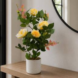 Leaf 50cm Artificial Yellow Rose Plant Premium - thumbnail 1