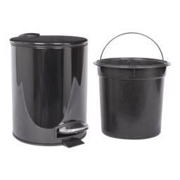 Harbour Housewares 5L Round Bathroom Bin & Brush Set - Slim Stainless Steel Bathroom Set in Black - thumbnail 4