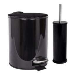 Harbour Housewares 5L Round Bathroom Bin & Brush Set - Slim Stainless Steel Bathroom Set in Black