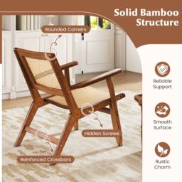 Gymax Boho Rattan Accent Chair Mid Century Modern Lounge Armchair-Walnut in Walnut - thumbnail 3
