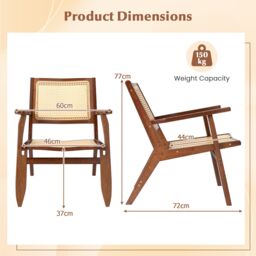 Gymax Boho Rattan Accent Chair Mid Century Modern Lounge Armchair-Walnut in Walnut - thumbnail 2