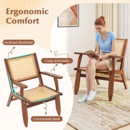 Gymax Boho Rattan Accent Chair Mid Century Modern Lounge Armchair-Walnut in Walnut - thumbnail 7