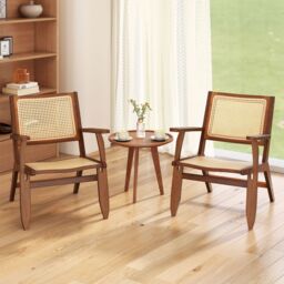 Gymax Boho Rattan Accent Chair Mid Century Modern Lounge Armchair-Walnut in Walnut - thumbnail 6