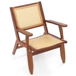 Gymax Boho Rattan Accent Chair Mid Century Modern Lounge Armchair-Walnut in Walnut