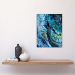"Artery8 Liquid Paint Teal Blue Yellow Abstract Painting Wall Art Print - Size: W12"" x H16""" - thumbnail 4