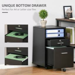 EONLION Mobile File Cabinet Lockable Documents Storage in Black - Size: 100 cm - thumbnail 3