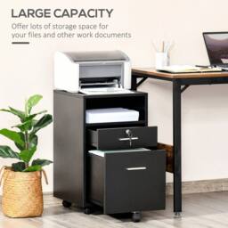 EONLION Mobile File Cabinet Lockable Documents Storage in Black - Size: 100 cm - thumbnail 4