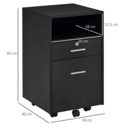 EONLION Mobile File Cabinet Lockable Documents Storage in Black - Size: 100 cm - thumbnail 2