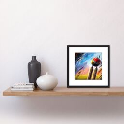 Artery8 Cricket Wicket Fast Bowler Sports Splatter Style Oil Painting Square Wooden Framed Wall Art Print Picture 8X8 Inch in Black - thumbnail 2